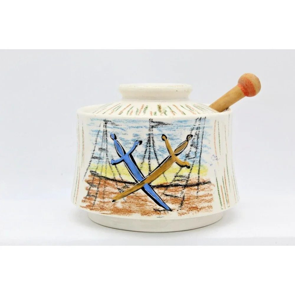 Breakfast Set Folk Art Pirate Themed Tray Salt Pepper Jam Jar Vintage Jamaica
